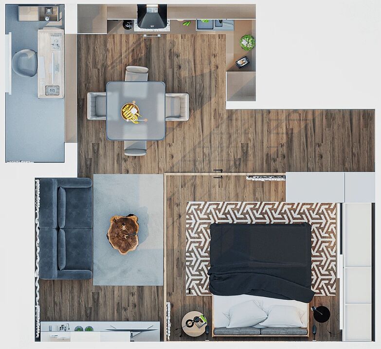 3D-визуализация однокомнатной квартиры