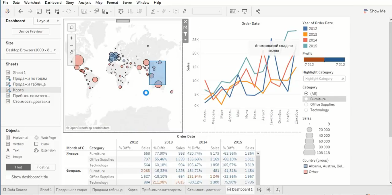 Интерфейс Tableau